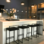 Black Leather Bar Stool Set — Slim Frame for Kitchen Island