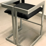 Black Velvet Bar Stool with Low Back and Brushed Silver Frame