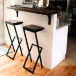 Reclaimed Dark Wood Bar Stool with Black X-Cross Steel Frame