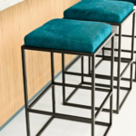 Teal Velvet Backless Bar Stool with Dark Bronze Steel Frame