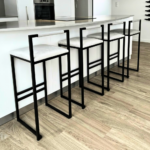 Off-White Leather Bar Stool with Low Back and Black Steel Frame