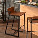 Acacia Wood Bar Stool with Wood Back and Black Sled Frame