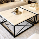 Cream Marble Diagonal-Brace Coffee Table