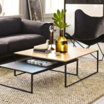Two-Tone Wood and Slate Coffee Table