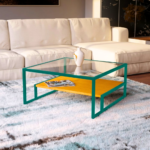 Teal Frame Glass Shelf Coffee Table