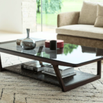 Glass Top Wood-Base Designer Coffee Table