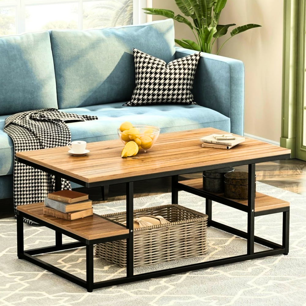 480 Oak Coffee Table with Basket Storage - Image 1