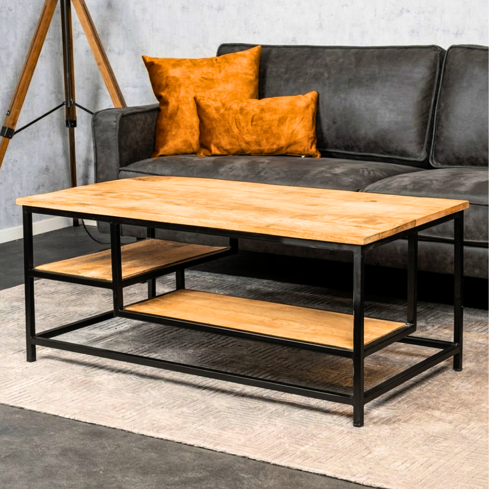 484 Oak Two-Tier Industrial Coffee Table - Image 1