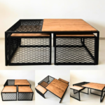 Wood and Mesh Modular Coffee Table