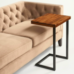 Walnut C-Shape Sofa Arm Table