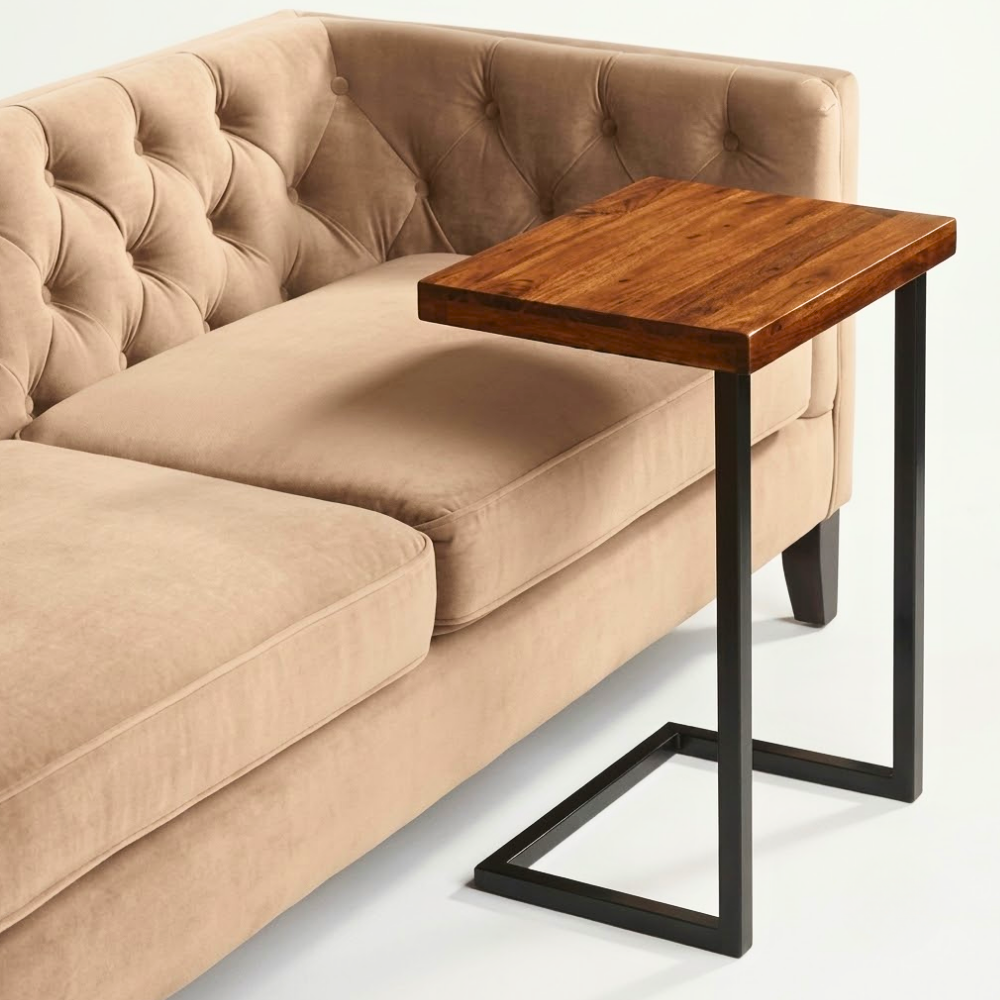 501 Walnut C-Shape Sofa Arm Table - Image 1