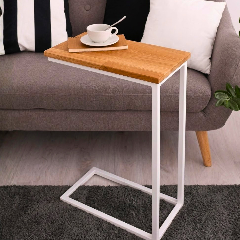 510 White Frame Oak C-Shape Side Table - Image 1